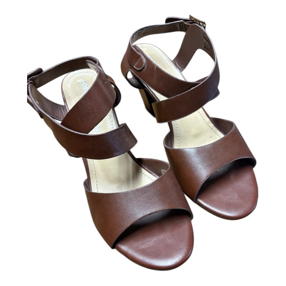 Dorothy Gaynor Classic Brown Faux Leather Strappy Block Heel Sandals Size 9.5